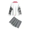 PERHAPS U Women Knitted Black White Long Sleeve Cardigan Short 2 Two Pieces Set Plaid T0400 210529