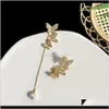 Dostawa kropla żyrandola 2021 Piękna czterech liści koniczyka motyla kuszu Długie kolczyki z diamentami 18K Gold S925 Sier for Van Wom