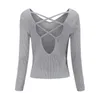 Spring Summer Long Sleeve Slim Hollow Back V-neck Sweater Women Sexy Knitted Tops Pullover Retro Jumper 12816 210521