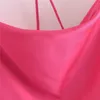 Rose Red Camisole Satin Long Sukienka Kobiety Lato Backless Slip Sexy Party Sukienki Damskie Bez Rękawów MIDI 210519