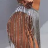 Chic Diamante spódnica seksowna pusta Patchwork Lśniąca Tassel Metal Link Sain S Festival Lady Fashion 210619