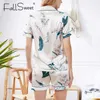 Fallsweet Silk Pyjama voor Dames Korte Mouwen Dames Nachtkleding Print Tweedelige Set Nachtkleding Casual 210831