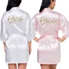 Underkläder Sleepwear Pink Robe Silver Letter Kimono Satin Pyjamas Bröllop Underkläder Brudtärna Mor till brudkläderna