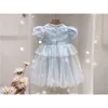 Girls Lovely Summer Dress Puff Sleeve Sequins Clothes Lolita Princess Korean Vestido Clothing 210529