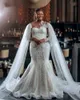 Plus Size Mermaid Wedding Dresses Bridal Gowns With Wrap Lace Appliqued Beaded High Neck Long Sleeve Vestido De Noiva