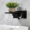 Badrum Sink kranar Basin kran i vägg svart borstat guld tipp mixer kran set kombination Bleanoir solid mässing