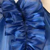Tops y blusas para mujer Tallas grandes Ver a través de cuello en V Manga larga Linterna Azul marino Cinturón de cintura transparente Camisas de verano 210527
