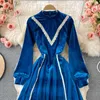 Casual Dresses Dress Women Temperament Stand Krage Velvet Vintage Vår / Höst Elegant Färg Matchande Comfort Vestidos