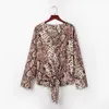 Womens Snake Print Blouse Shirt Long Sleeve V Neck Tops Shirts Sexy And Blouses Casual Loose Ladies Women's &