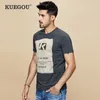 KUEGOU katoen spandex heren t-shirt korte mouw afdrukken zomer t-shirt mannen zwart wit heren T-shirt slanke top MT-1642 210524