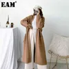 [EAM] Kameel Big Size Breien Cardigan Trui Losse Fit V-hals Lange Mouwen Dames Mode Herfst Winter 1Y207 210512