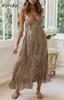 Elegantes rückenfreies Schnür-Sommerkleid für Damen, ärmellos, Leoparden-Maxi, Boho-Strand, Dame, lang, Vestido feminino 210427