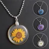 Vrouwen Mode Echte Natuurlijke Gedroogde Bloem Ketting Eenvoudige Ronde Hars Hanger Ketting Voor Vrouwen Gift Sieraden Groothandel