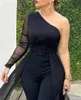 Women Jumpsuit Black Mesh Patchwork Long Sleeve Casual Dresses High Waist Elegant Office Ladies Work Wear Female Slim Overall S-XL 071404