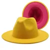 Newest 13 Colors High Quality INS Fake Wool Felt Fedora Hat 2 tone different color brim jazz caps for women men4219625