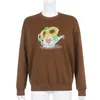 Brun kawaii tecknad mönster print oversize y2k sweatshirt pullover kvinnor hajuku o-neck långärmad sudaderas svett toppar 210415