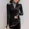 Slim Solid Diamonds Turtleneck Women Clothing Shirts Long Sleeve Top Korean Black T 7676 50 210521