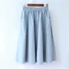Plus storlek bomullsficka veckad kjol 6 färg hög elastisk midja mamma lång kjol kvinnor sommar avslappnad löst vild a-line saia 210619