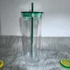 24 OZ Temizle Plastik Tumblers DIY Düz Kapak Akrilik Su Şişeleri Ile Saman Çift Duvarlı Taşınabilir Ofis Kahve Kupa Kullanımlık 710 ml Şeffaf Katı PS İçme Kupaları