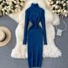 Pullover Kleid 2021 Winter Rollkragen Warme Lange Ärmel Stricken Kleid Korean Fashion Casual Solide Frauen Midi Bodycon Kleid Y1006