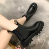 Осенняя зимняя chelsea boots Женская платформа коричневая черная бежевая сапоги из белых лодыжков для женщин мех короткие коренастые панк -готические туфли 210911