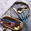 Dinnerware Sets Black Gold Plate Dinner Dessert Fork Spoon Knife Set 18/10 Stainless Steel Cutlery Tableware