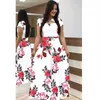 Women Short Sleeve Hollow Out O-neck Long Dress Summer Elegant Floral Printed High Waist Elastic Elegant Boho Robe Maxi Vestidos Q0707