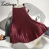 Tataria Wysoka Paisty Spódnica Dla Kobiet Wiosna Jesień Suede Long Plised S Casual Retro Solid Color Metallic 210514