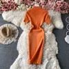 Bodycon Elbiseler İlkbahar Yaz Örme Fermuar Seksi Vestidos De Mujer Kore Vintage Streç Kadın Elbise Moda 210415