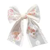 Handmade Rose Flower Print Hair Bows With Clips For Kids Girls Hairgrips Headwear Hairs Accessories 0385
