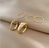 Japane och Koreanska Enkel Fashion Set Ring Kvinnors Retro Metal Fem Piece Set Ring Cool Wind Pearl Joint Ring