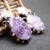 Améthyste Brute Druzy Point de Cristal Clair Pendentif en Cuivre Électroformé Double Bails Irrégulier Brut Naturel Quartz Violet Géode Grappe Triple Blanc Rocher Bâton Charme