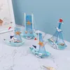 Decorative Figurines Objects & 1PCS Mediterranean Style Marine Nautical Wooden Blue Sailing Boat Ship Wood Crafts Ornaments Party Home Decor