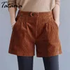 Tataria 5XL Pantalones cortos de pana de cintura alta para mujer Otoño Invierno Tallas grandes Streetwear Vintage con bolsillos 210514