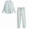 Women Summer Casual ZA Suits 2-piece Sets Print Loose Shirts Tops and Trousers Female Elegant Fashion Street Clothing 210513