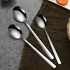 304 Stainless Steel Spoons Korean Style Round Shallow Soup Spoon Dinnerware Cutlery Scoop Tableware Dinner Dessert Flatware Christmas New Year Gift ZL0261