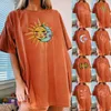 Frauen T-Shirt Harajuku Pullover Sonne Und Mond Gedruckt Muster Casual Kurzarm T Shirt Tops Streetwear Übergroßen 2021 # t2P