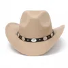 Vintage Western Cowboy Hat for Men Wide Brim Jazz Cap med läderbälte sombrero Four Seasons 210709229m