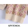 KPYTOMOA Women Fashion Animal Jacquard Knitted Sweater Vintage Lapel Collar Short Sleeve Female Pullovers Chic Tops 210917