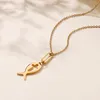 Ohrringe Halskette Mode Persönlichkeit Goldene Fischform Edelstahl Anhänger Schmuckset Glänzend Leicht Mit Kette Weibliches Zubehör