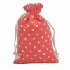 50pcs Drawstring Linen 코튼 10x14cm 황마 선물 S Dots 인쇄 보석 포장 작은 웨딩 파우치 귀여운 사탕 가방