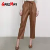 Pantalon en cuir pour femme, taille haute, ample, noir, marron, jambes droites, classique, Faux pu, automne et hiver, 220214