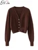 Hsa Winter Herbst europäischen und amerikanischen Stil Frühling Damen abgeschnitten Strickjacke Pullover einfarbig Pullover 6050 210716