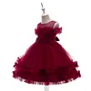 Abiti da ragazza 3-10 anni Bambini Vestito per nozze Tulle perle rosse Ragazza Elegante principessa Ballgown Party Pageant Abito formale