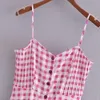 Lato Elastyczna Camisole Krótki Kombinezon Kobiety Backless Pink Plaid Pajki Casual Streetwear Kieszenie Damska Odzież Damska 210531