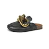 Slippers Women Shoes 2021 Fashion Metal Leather Slides Summer Summer Flat Flat Sliper Sandalias de Mujer