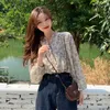 Sping und Herbst Lange Ärmel Frau Shirts Gedruckt Puff Lose Frauen Kleidung Kurze Chiffon Blusen Strickjacke 10314 210508