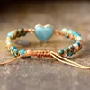 Brins de perles classique en forme de coeur bracelets porte-bonheur Amazonite chaîne tressée macramé Teengirls Wrap Bracelet Femme femmes bijoux Kent22