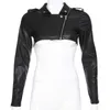 Iamty Black PU Leather Crop Jacket Street Wear Punk Style Womens Coats Long Sleeve Turn-Down Zipper Short Fashion 211014
