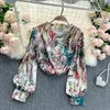 Zomer stijl verticale textuur temperament vestidos vrouwelijke chiffon retro lantaarn mouw blusa luie bloem shirt GK148 210506